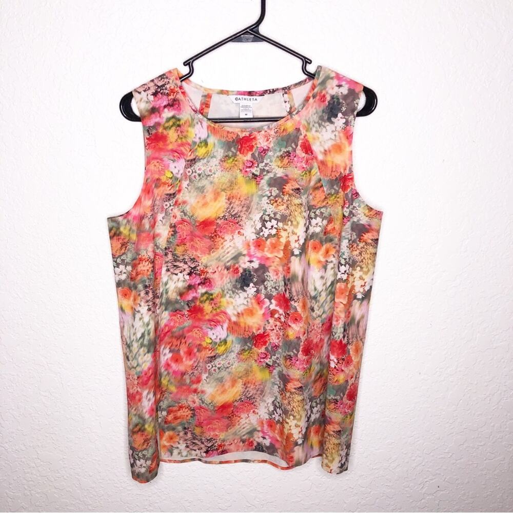 Athleta Refined Zephyr Tank‎ orange red pink floral sleeveless top size Medium